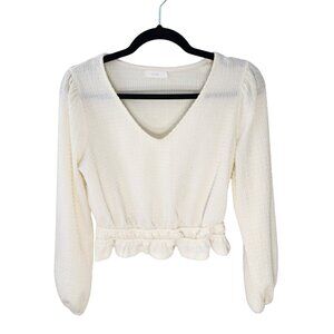 Lush Women’s Cream White V-Neck Long Sleeve Top, Size Small